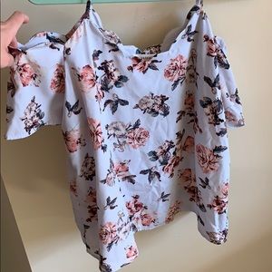 Floral Scalloped Cold Shoulder Top